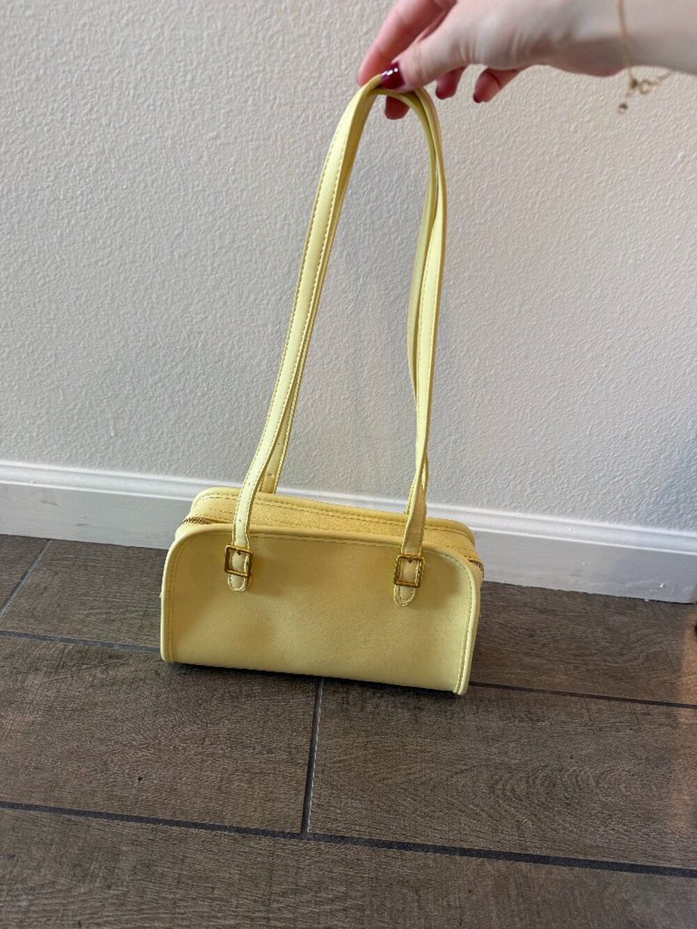 Madison West Butter Yellow Mini Baguette Shoulder Bag Gold Hardware